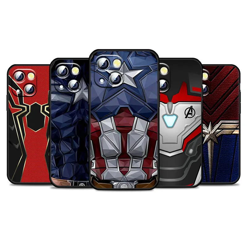 

Marvel Suit Pattern For Apple iPhone 13 12 11 Pro Max Mini XS Max X XR 6 7 8 Plus 5S SE2020 Soft Black Phone Case Capa Cover