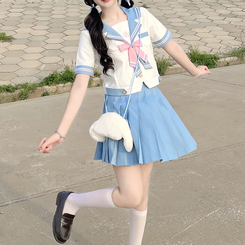 Униформа JK в японском стиле матросский воротник милый синий и белый цвет