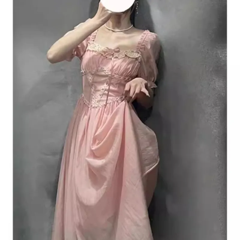 Элегантное темпераментное модное розовое платье с рукавами-фонариками