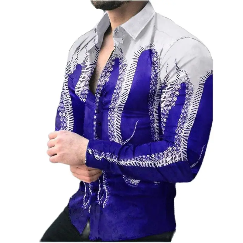 

Fashion Streetwear Men Shirts Turn-down Collar Buttoned Shirt Casual Octopus Print Long Sleeve Tops Men's Clothes Party Cardigan