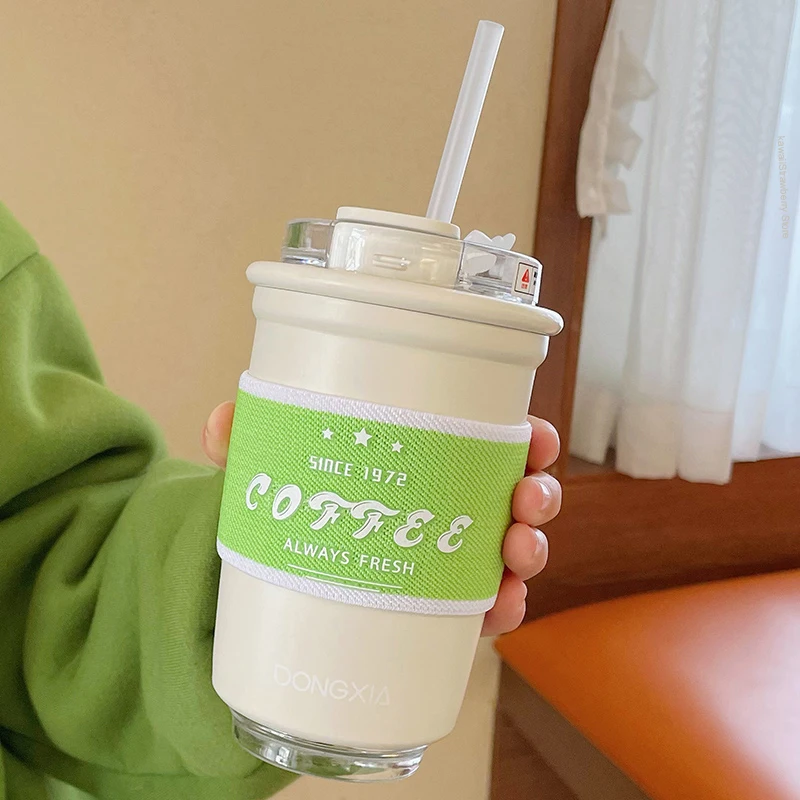 

Portable Thermal Cup Mug With Straw Cover Cute Korean Coffee Cup To Go Thermal Water Bottle Keep Cold Hot Vacuum Stainless Steel