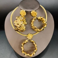 dubai gold color jewelry sets for women 3 pcs large hoop earring and necklace women weeding party accessories