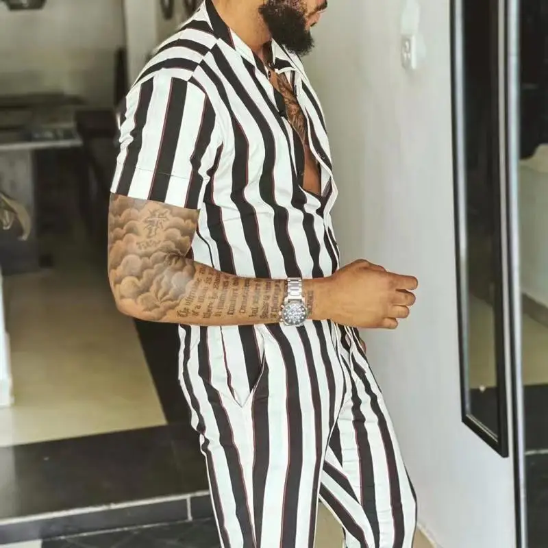 2022 Fashion Spring Summer Stripe Print Outfit Men's Casual Two Piece Sets  Short Sleeve Tops And Long Pants Suit Men Streetwear - купить по выгодной  цене | AliExpress