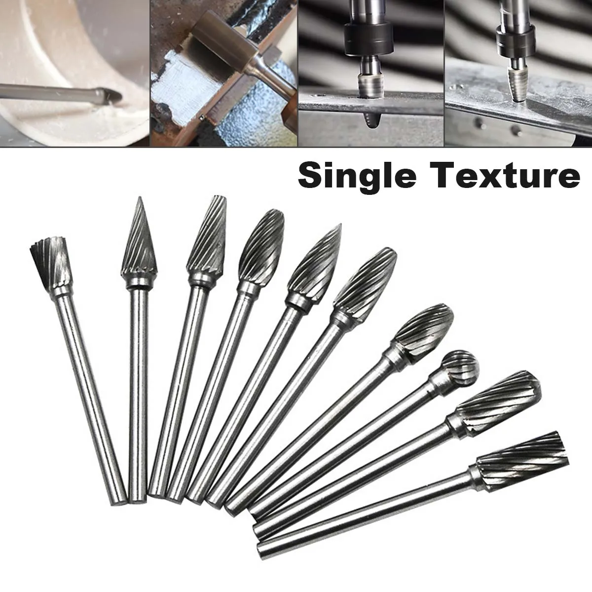 

10pcs Rotary Rasp Tungsten Steel Single Texture Milling Cutter with 3mm Shank Diameter for Electric Grinding Head Grinding Tools