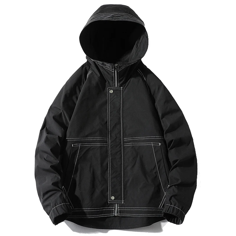 

Куртка-бомбер мужская с лентами и капюшоном, модный свободный пиджак в стиле хип-хоп, уличная одежда, верхняя одежда