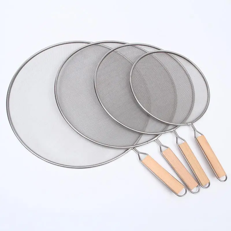 

Stainless Steel Splatter Screen For Frying Pans Mesh Guard For Kitchen Cooking Hot Oil Splash Splatter With Wooden Handle