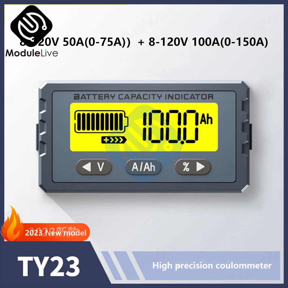 

TY23 Battery Tester 8V-120V 50A 100A Coulomb Counter Meter Capacity Indicator Li-ion Lifepo4 Detector Coulometer Voltmeter 110V