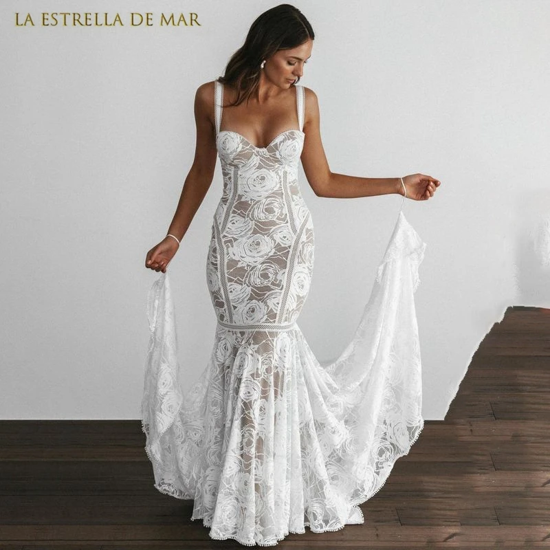 

Женское свадебное платье в стиле бохо, кружевное Привлекательное платье невесты на бретельках с юбкой-годе, новинка 2022