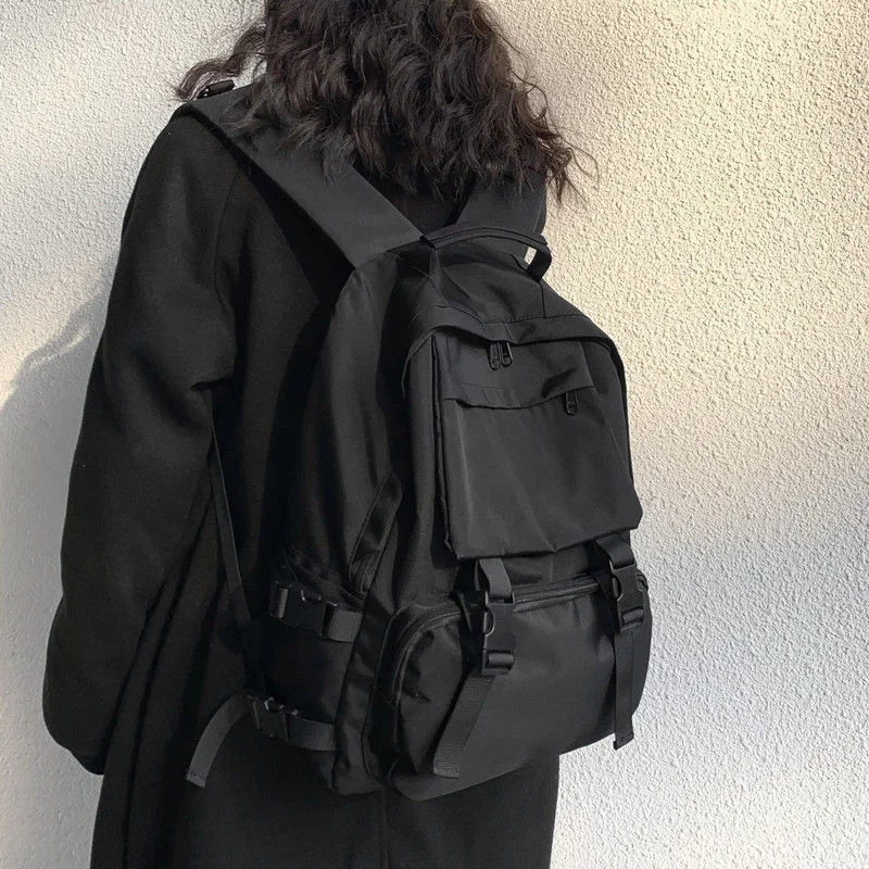 

Рюкзак в стиле преппи для студентов, вместительный дорожный ранец с пуговицами, однотонный простой Шикарный ретро уличный унисекс в стиле Харадзюку
