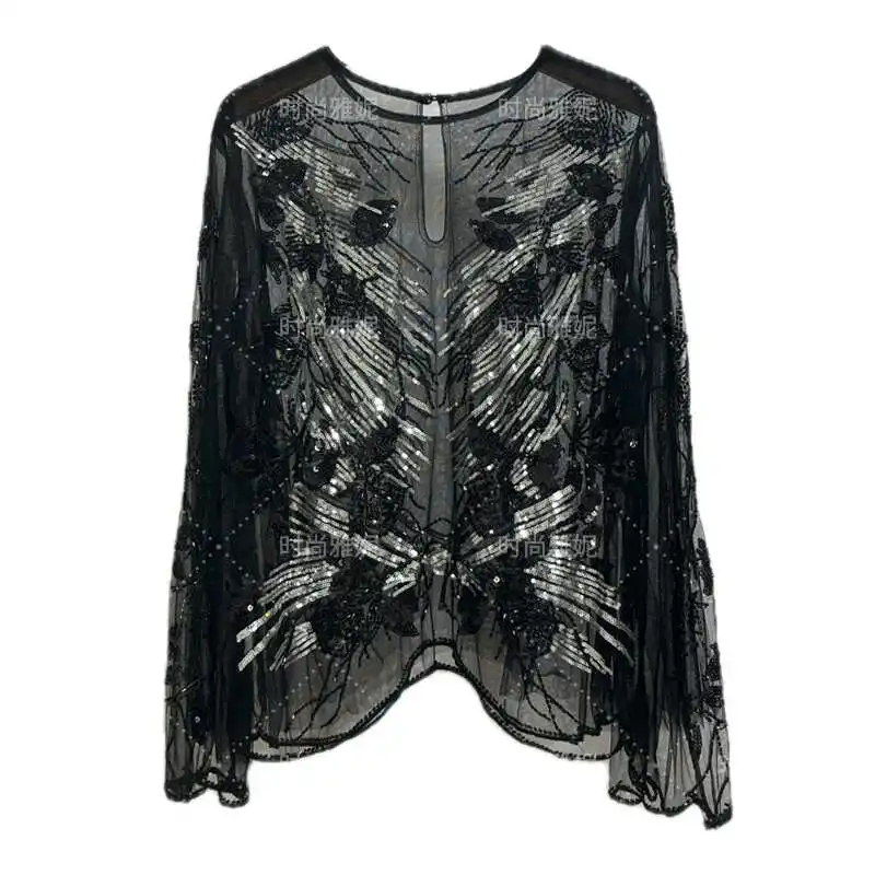 Новые модные европейские и американские тонкие прозрачные кружевные футболки с