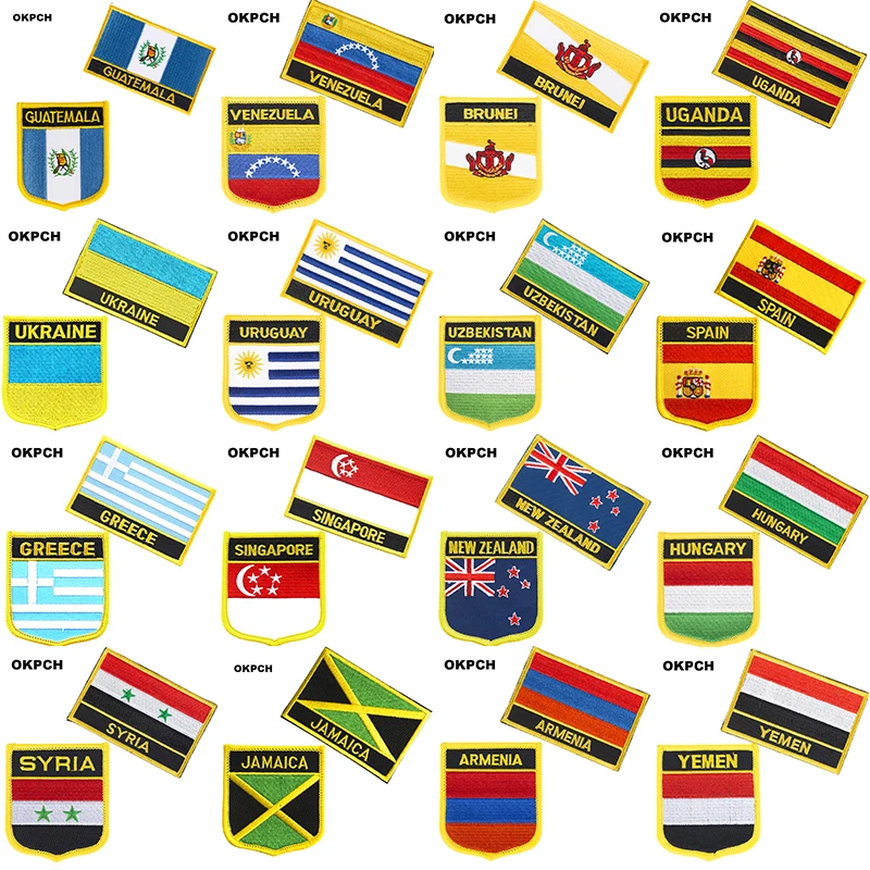 

Guatemala Venezuela Brunei Uganda Ukraine National Flag Embroidered Iron on Patches for Clothing Metal badges DIY Saw on Patches