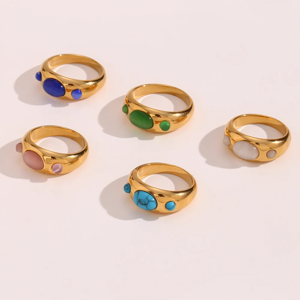 

Lovely Cat Paw Design High Grade Natural Opal Stone Turquoise Ring Blue Green Pink White Fashion Stainless Steel Ring For Woman