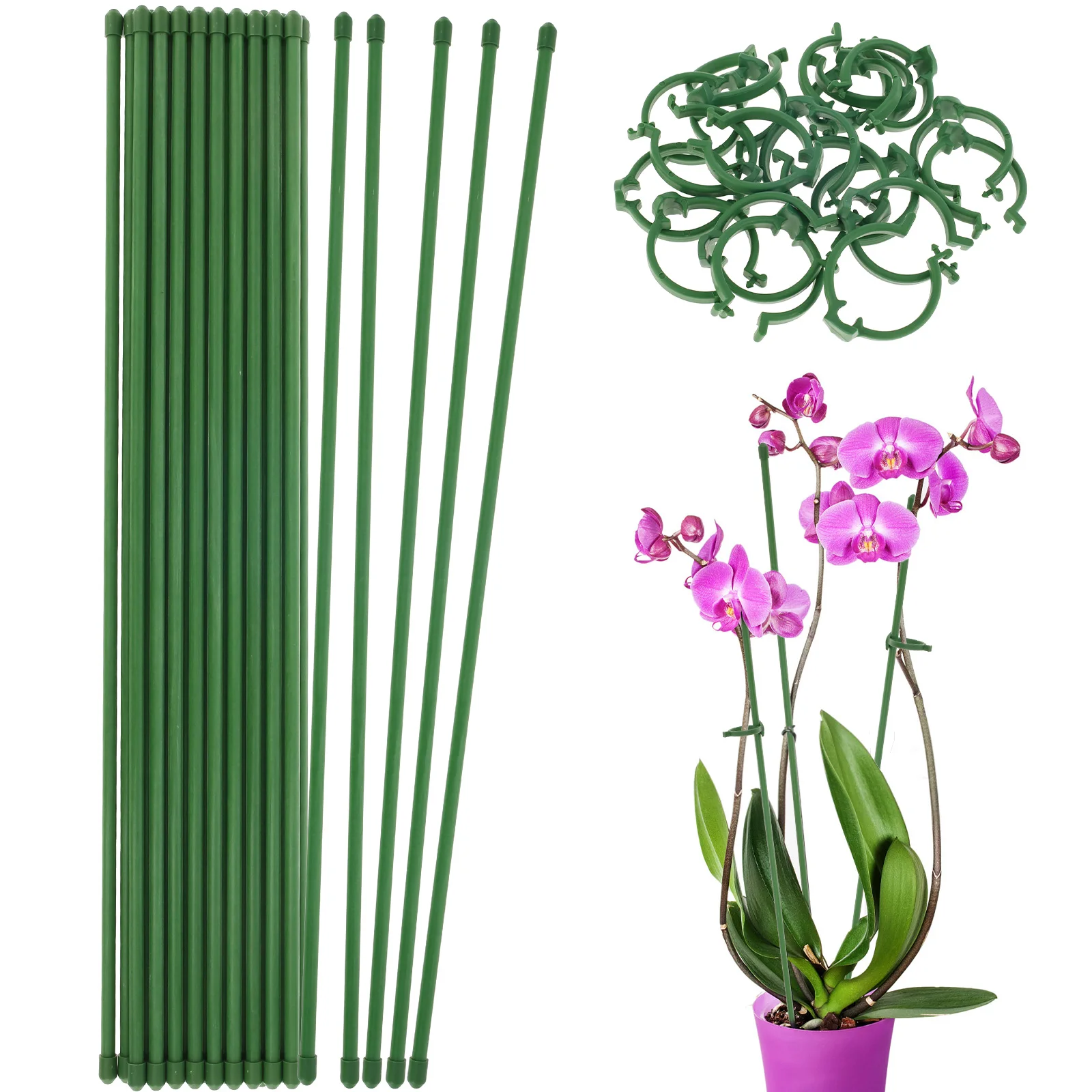 

20 Pack Plant Stakes with 20pcs Plant Clips 18 Inch Reusable Plant Support Stake Single Stem Plastic Plant Support Sticks for