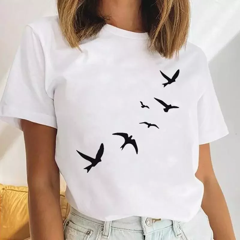 

2022NEW Bird Simple New Ladies 90s Watercolor Casual Female Clothes Tops Print Ladies Tees Tshirt Cartoon Graphic T-Shirt
