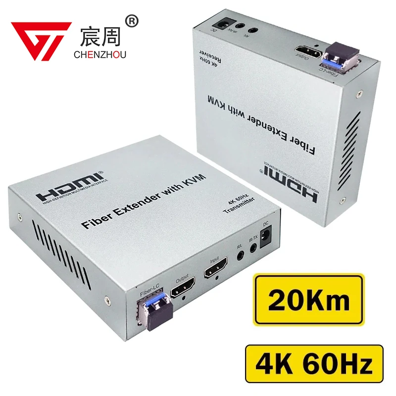 

20Km 4K 60Hz HDMI KVM Fiber Extender over LC Fiber Optic Cable HDMI over Fiber USB KVM Extender with SFP Support Keyboard Mouse