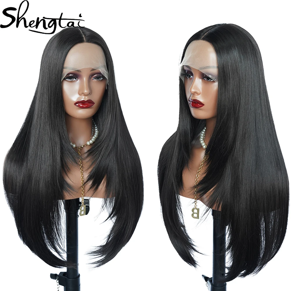 

Layered Wig Straight Layered Cut Lace Wig Black 99J Burgundy Lace T Part Wigs PrePlucked with Baby Hair For Women Daily Cosplay