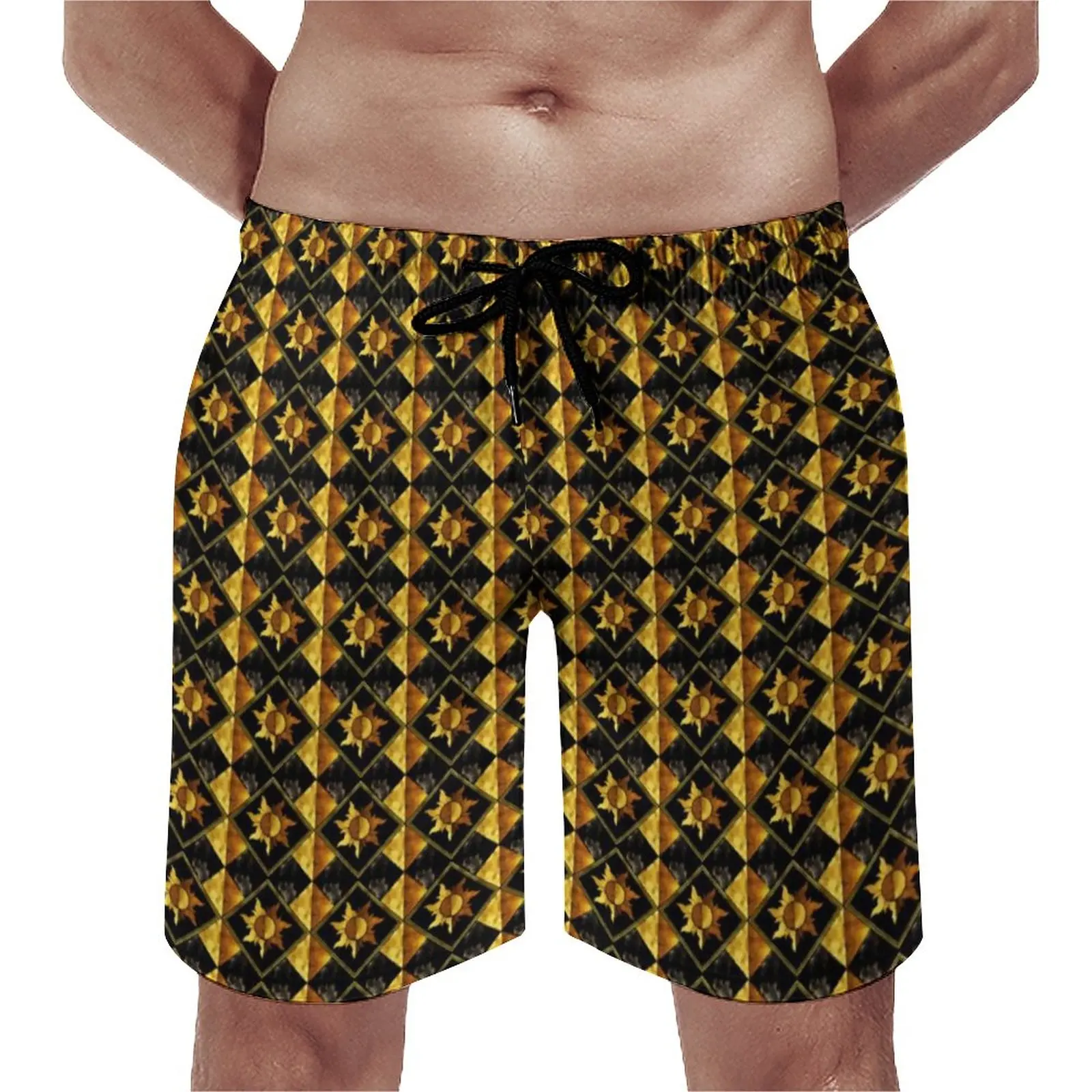 

Vintage Symbol Gym Shorts Black And Gold Sun Cute Beach Shorts Men Design Surfing Quick Dry Swim Trunks Gift Idea