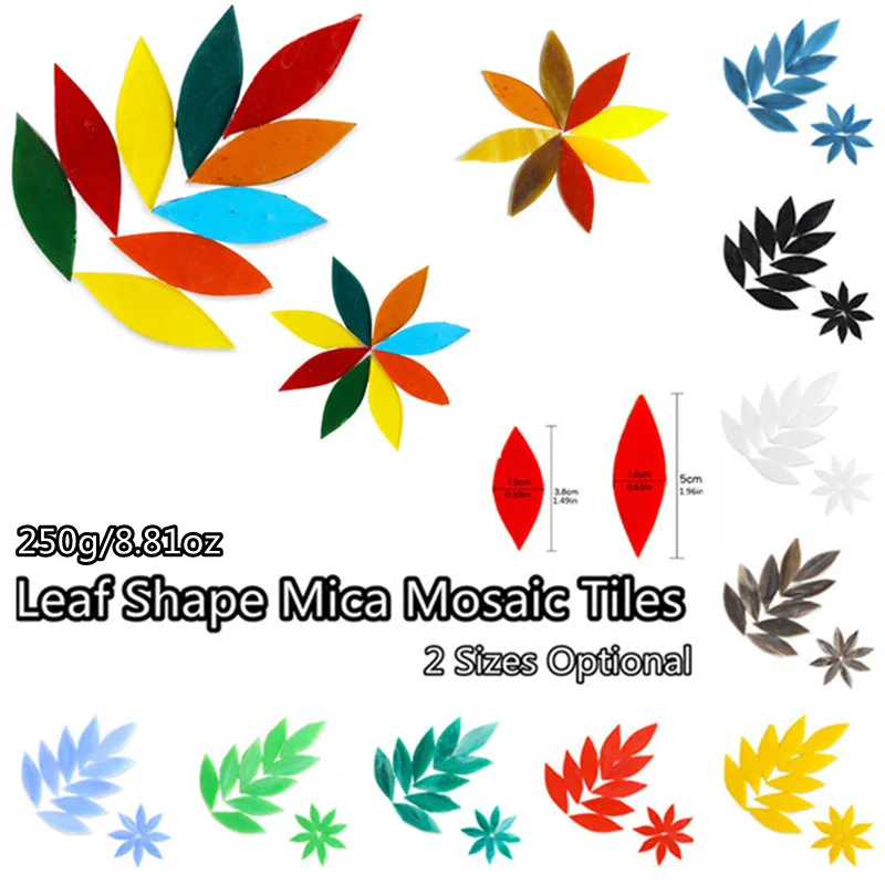 

250g/8.81oz Leaf Shape Mica Mosaic Tiles Petals Oval Translucent Mica Glass Tile DIY Handmade Art Craft Material 2Sizes Optional