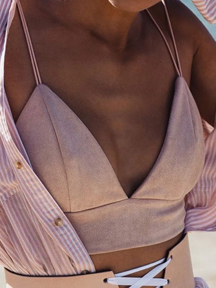 Укороченный топ без косточек летние сексуальные розовые замшевые майки на