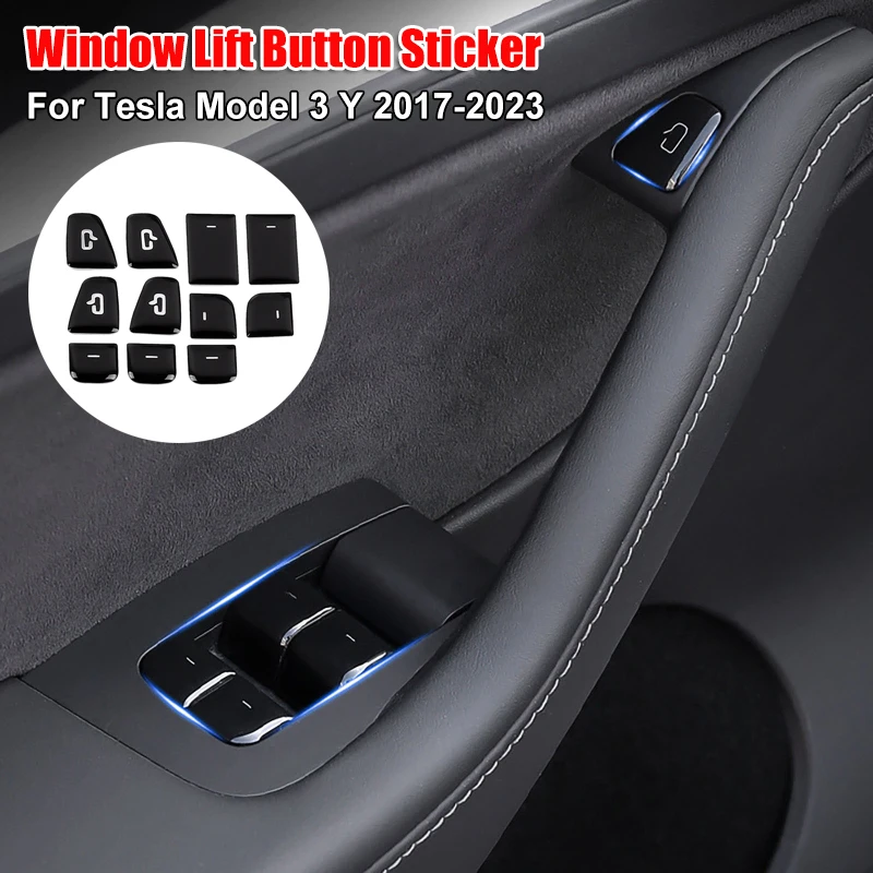

11pcs/set Black Car Window Lift Button Sticker for Tesla Model 3 Y 2017-2023