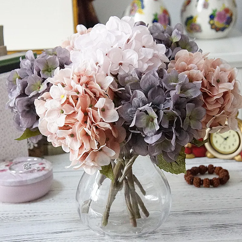 

15 Pcs/lot Wholesale Retro Hydrangea artificial flowers wedding decoration mariage fake flowers home decor flores artificiales