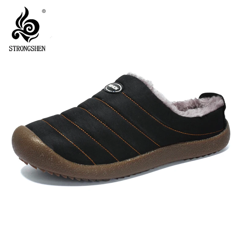 

STRONGSHEN Winter Men Cotton Slippers Warm Anti-skid Thick Sole Women Slippers Waterproof Outdoor Fashion Couple Shoes Hombre