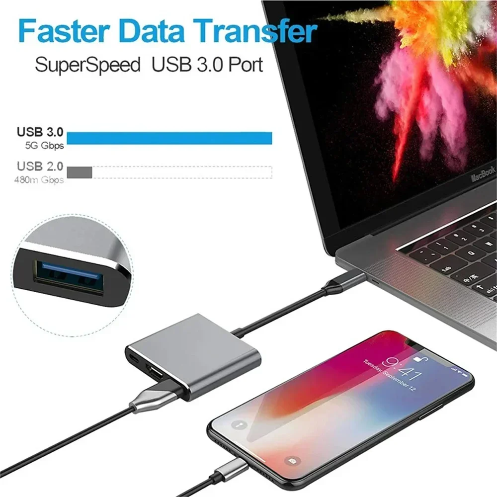 3 в 1 Usb-C Usb-концентратор 4k Usb 3.1 Type-C к 3.0 папа-мама HDMI-совместимый зарядный адаптер