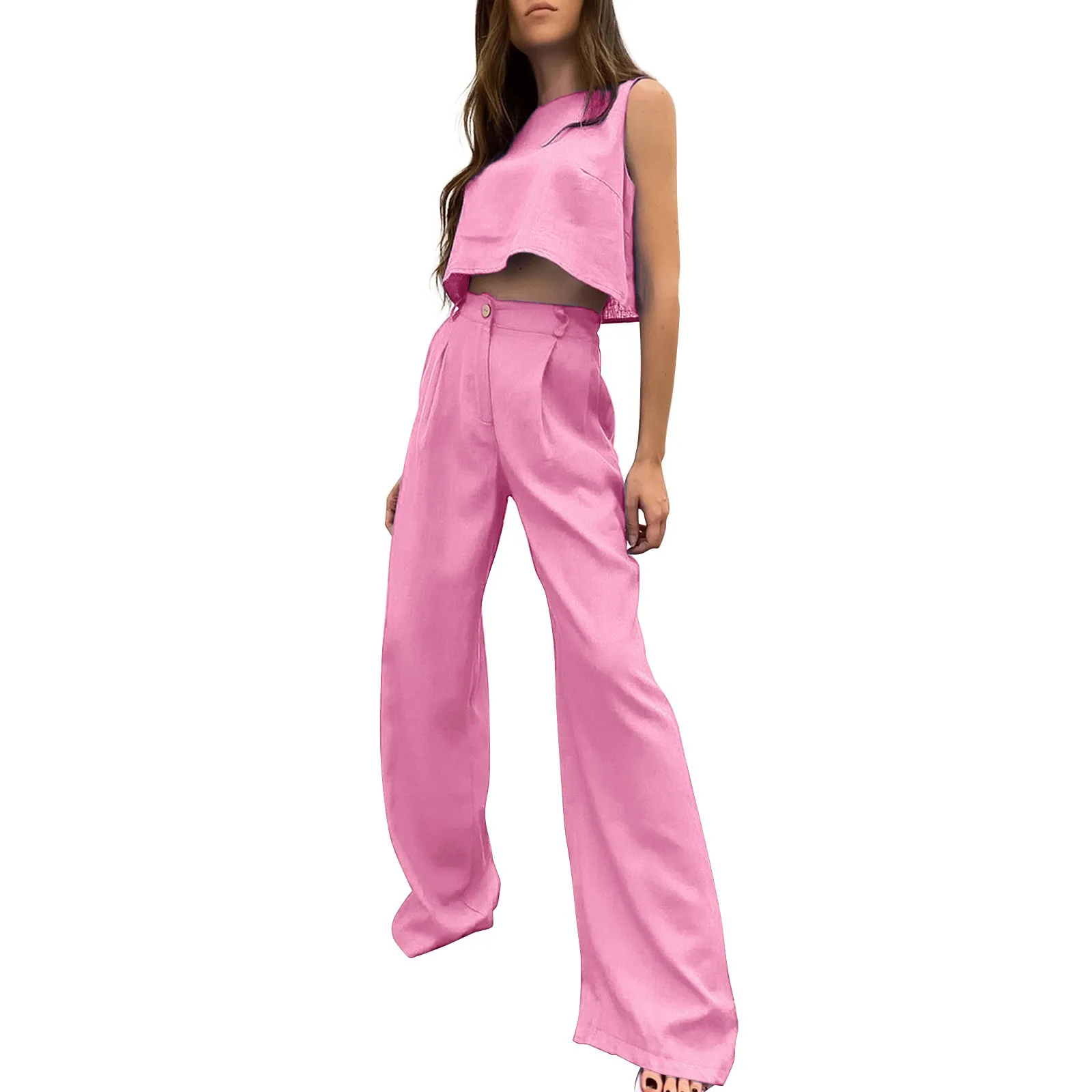 

Fashion Pant Sets Women Summer Short Sleeve Shirts+Cargo High Waist Pants Two Piece Solid Color Set Female Streetwear Outfits