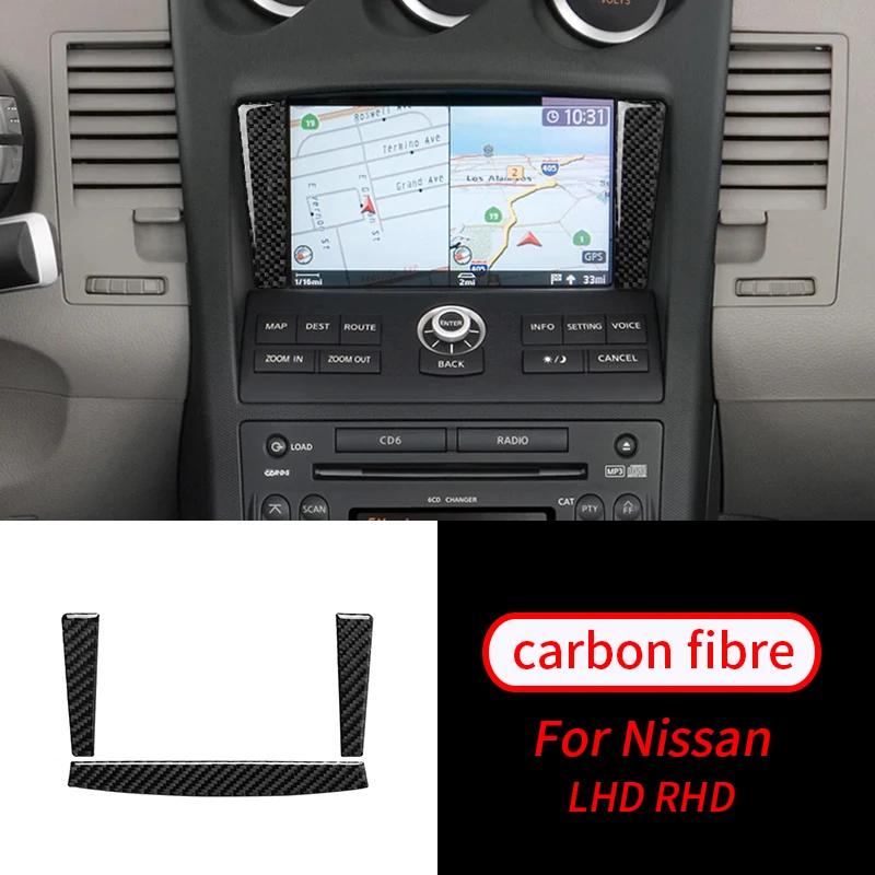 

For Nissan 350Z 2006-2009 3Pcs Real Carbon Fiber GPS Display Frame Interior Sticker Trim Car Interior Accessories