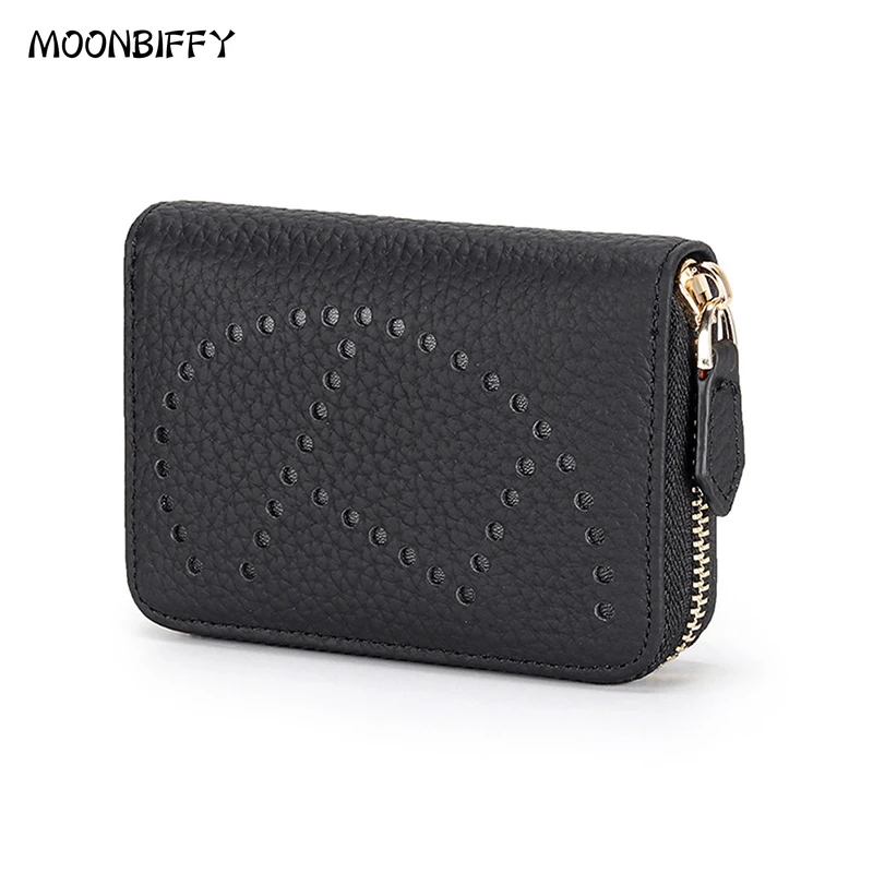 

Women Wallet Small Hollow H Woman Short Cow Leather ID Credit Card Holder Name Cards Case Pocket Organizer Money Phone Coin Bag