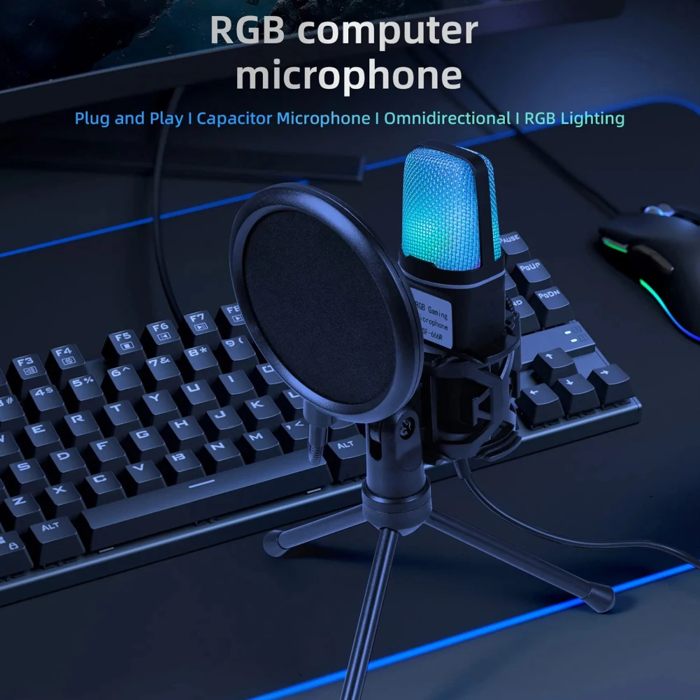 USB-Микрофон проводной с шумоподавлением и конденсатором RGB | AliExpress