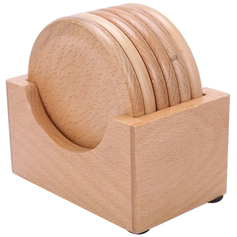 

JHD-Coffee Cup Wooden Coaster Beech Round Insulation Pad Solid Wood Creative Small Cup Coaster Knit Tablecloth