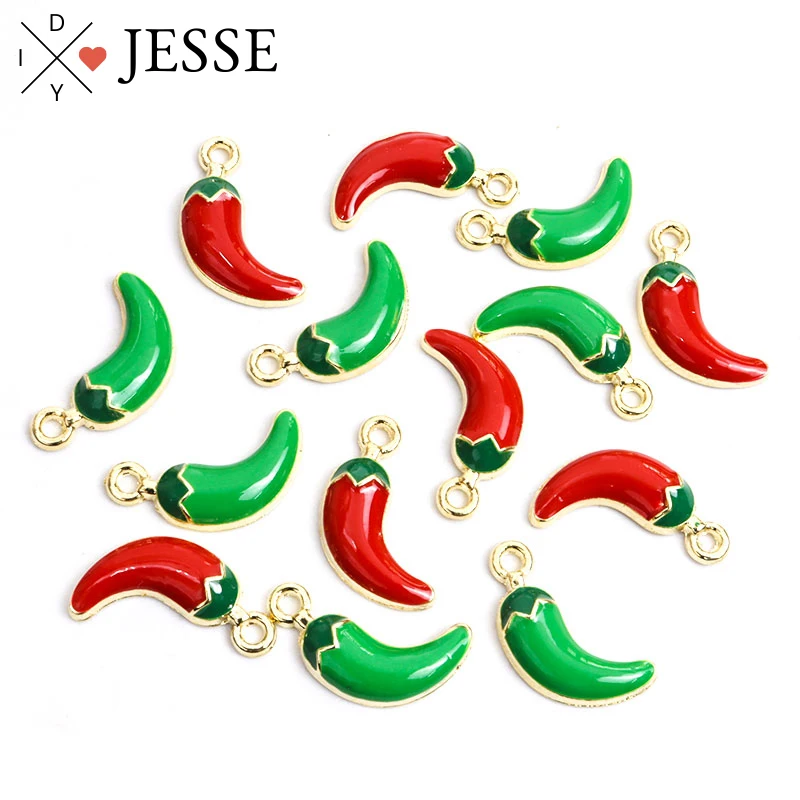 

10pcs Cute Enamel Pepper Charm Alloy Fashion Chili Pendant Red Green Plating For Making Jewelry DIY Women Gift