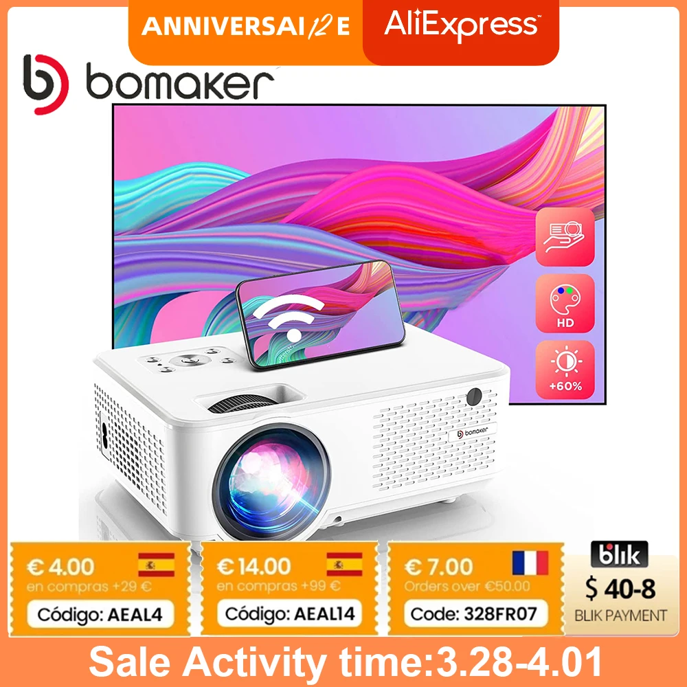 

LED-проектор BOMAKER C9, Android 1080, Wi-Fi, Full HD 300 P, дюйма