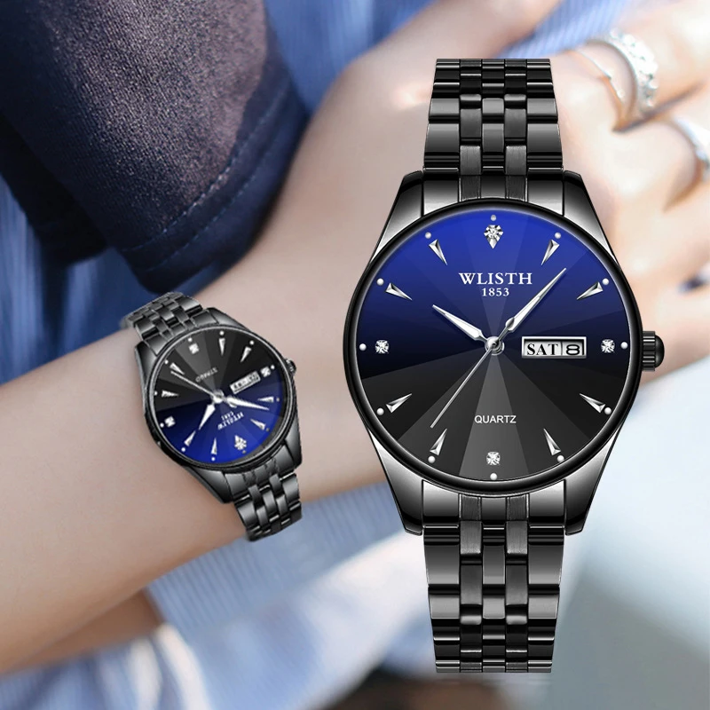 Couple Quartz Wristwatches Steel Waterproof Luminous Clock Date Calender Men Watch Women Watches for Lovers Fashion Quartz-watch