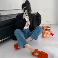new womens sandals sexy leather sandals spring and summer fashion outer wear baotou flat bottom hollow beach outdoor leisure