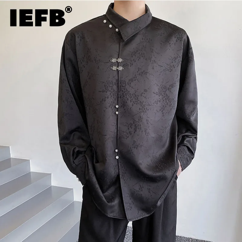 

IEFB New Chinese Style Jacquard Shirts Trend Men's Personality Standing Collar Long Sleeve Top Fashion Versatile Clothing 9C1188