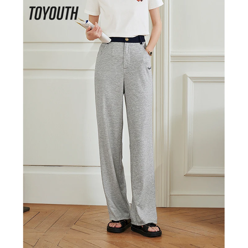 Toyouth Women Pants 2023 Summer High Waist Straight Loose Trousers Waterfall Comfort Casual Green Gray Pants