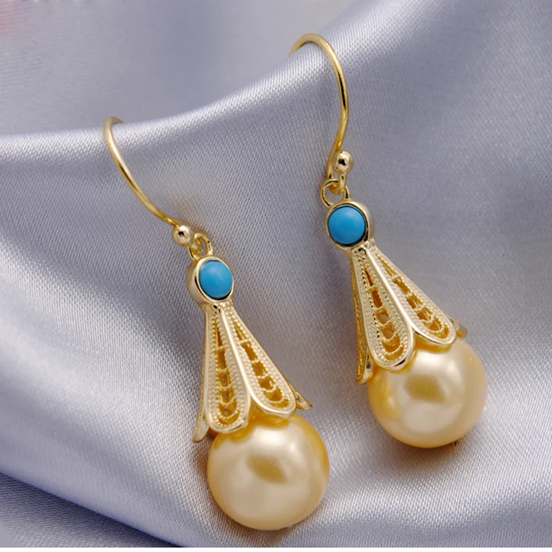 MeiBaPJ Natural Pearl Fashion Blue Stone Drop Earrings Real 925 Sterling Silver Fine Charm Wedding Jewelry for Women