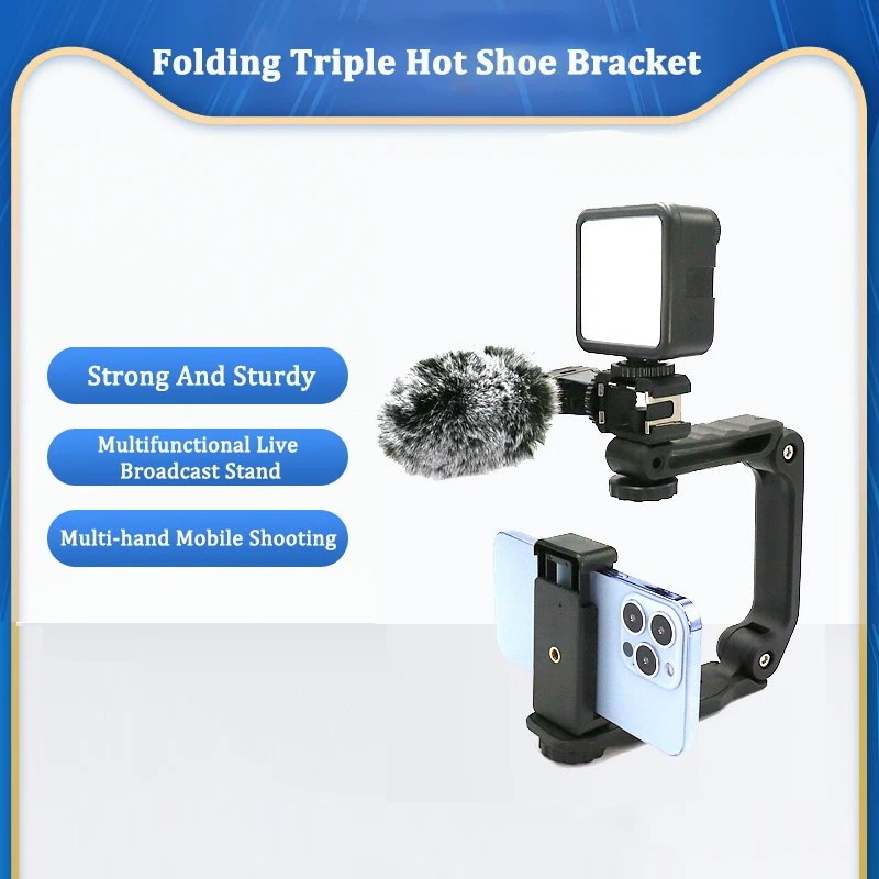 

SANYK Folding Mobile Phone Vlog Video Stabilizer Bracket Handheld Anti-shake Live Broadcast Including LED Fill Light Microphone