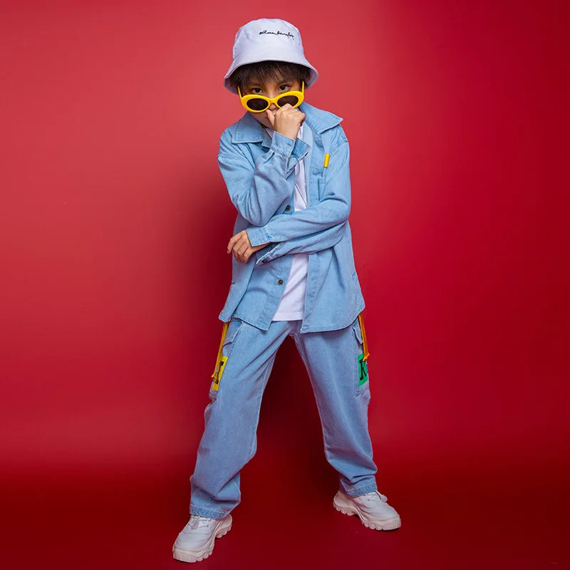 Рубашка для мальчиков и девочек джинсовая куртка в стиле хип-хоп брюки-карго