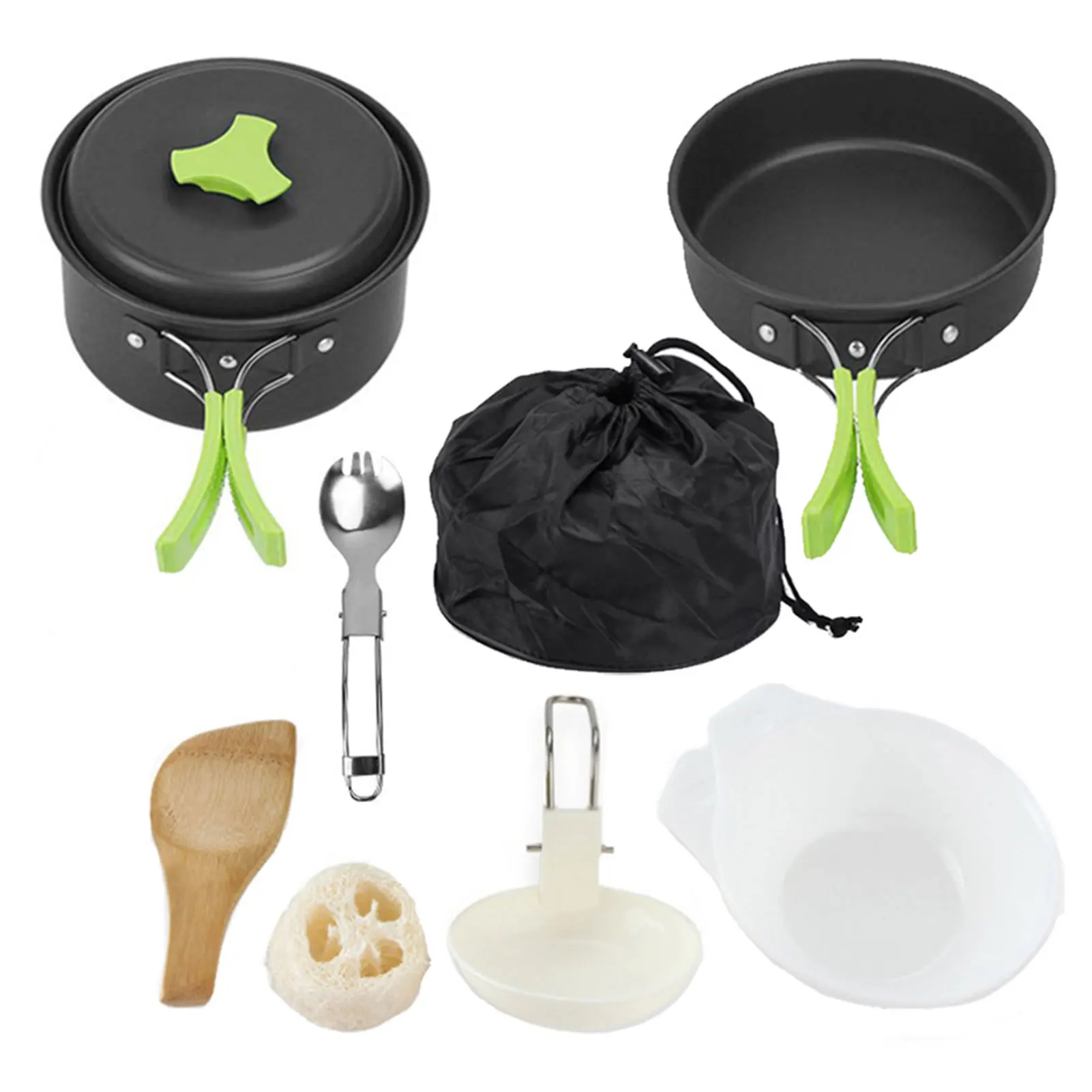 

8pcs Frying Pan Combination Portable Multifunctional Outdoor Camping Hiking Mixing Cookware Set Kitchen Saucepan Spoon Picnic