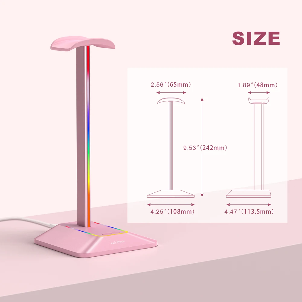 Link Dream Pink RGB Headphone Stand with Type-c USB Ports Holder Gaming Headsets Stand for Gamers Gaming PC Accessories Desk images - 6