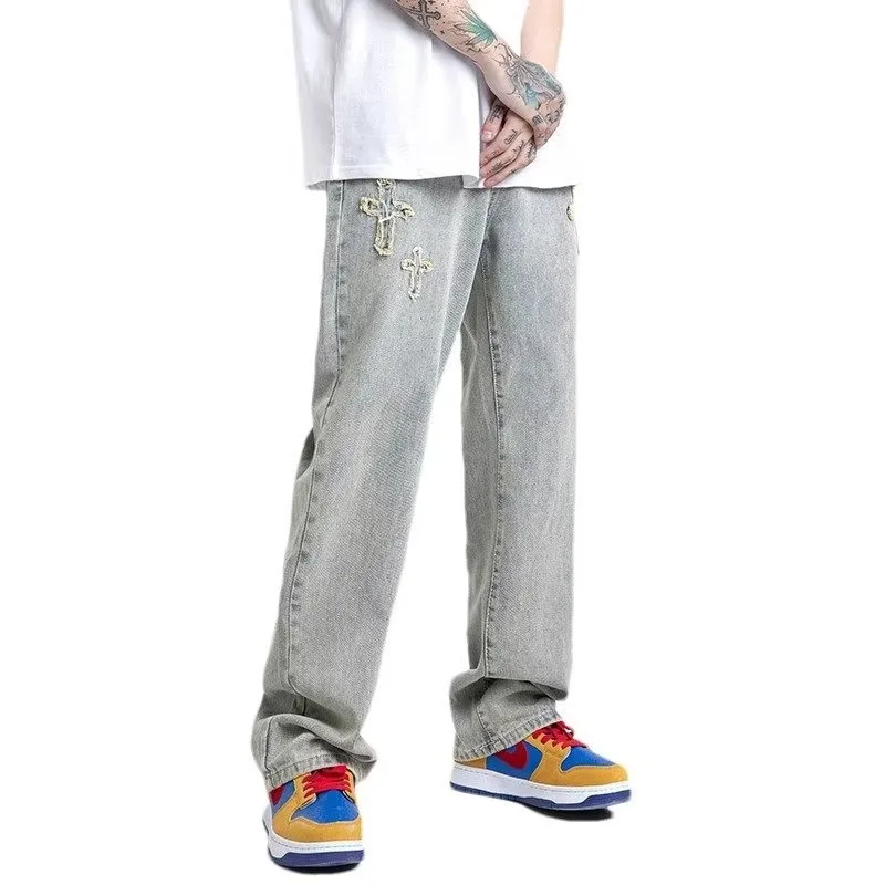 Men Jenas Denim Pants Straight Loose Wide-leg Pants Embroidered Spring Autumn Fashion Hip Hop Style Trousers Rare Humans Jeans