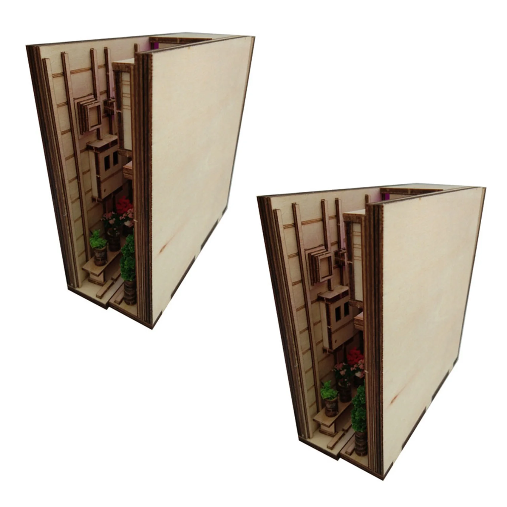 

2X Wooden Book Nook Inserts Art Bookends DIY Bookshelf Decor Stand Decoration Japanese Style Home Decoration