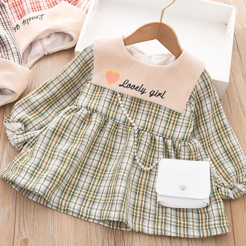 

Girl French Dress 2022 Autumn New Children Korean Embroidered Doll Neck Plaid Princess Skirt Girls Clothes Robe