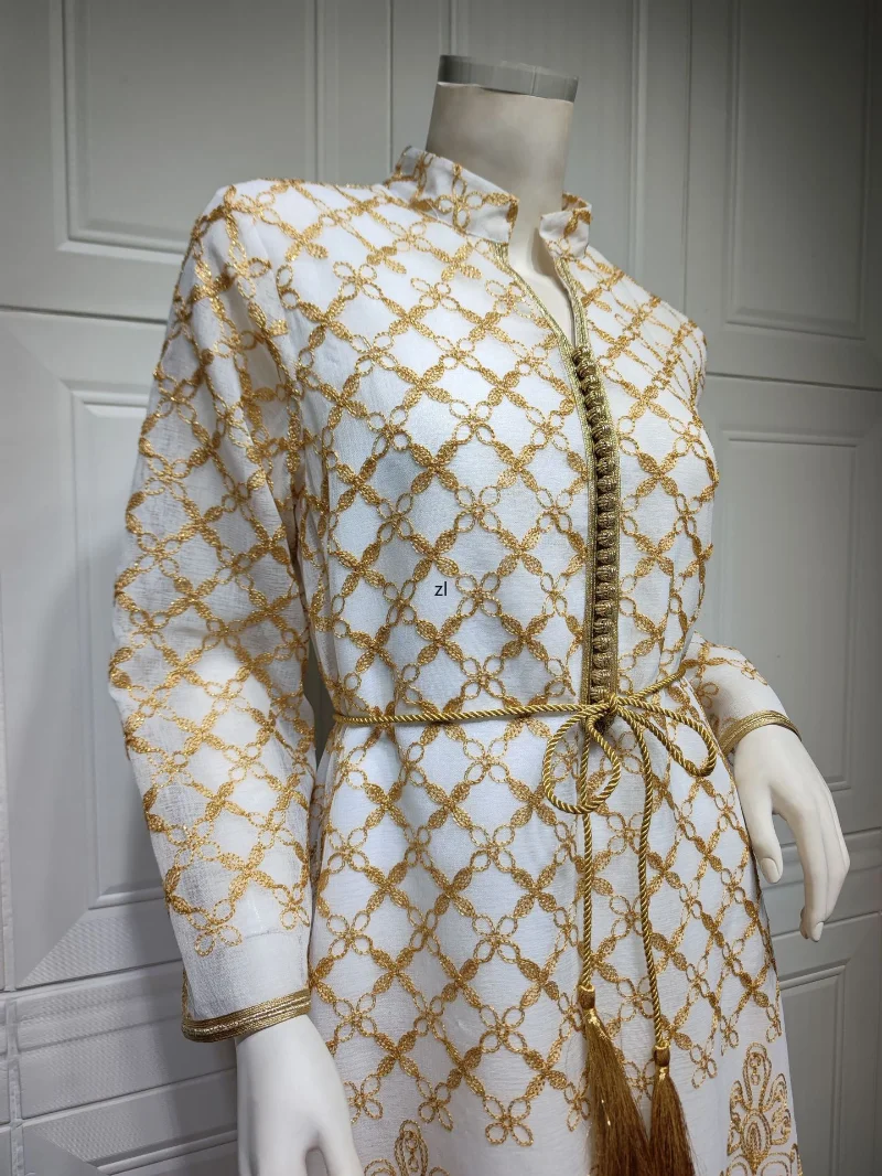 Ramadan Eid Embroidered Muslim Kaftan Jalabiya Abayas for Women Moroccan Caftan Evening Dresses Dubai Arabic Formal Gowns