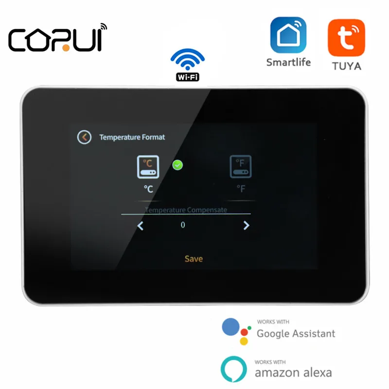 

Программируемый термостат для подогрева воды CORUI WiFi сенсорный экран PM2.5 прогноз погоды Поддержка Google Home Alexa Smart Life