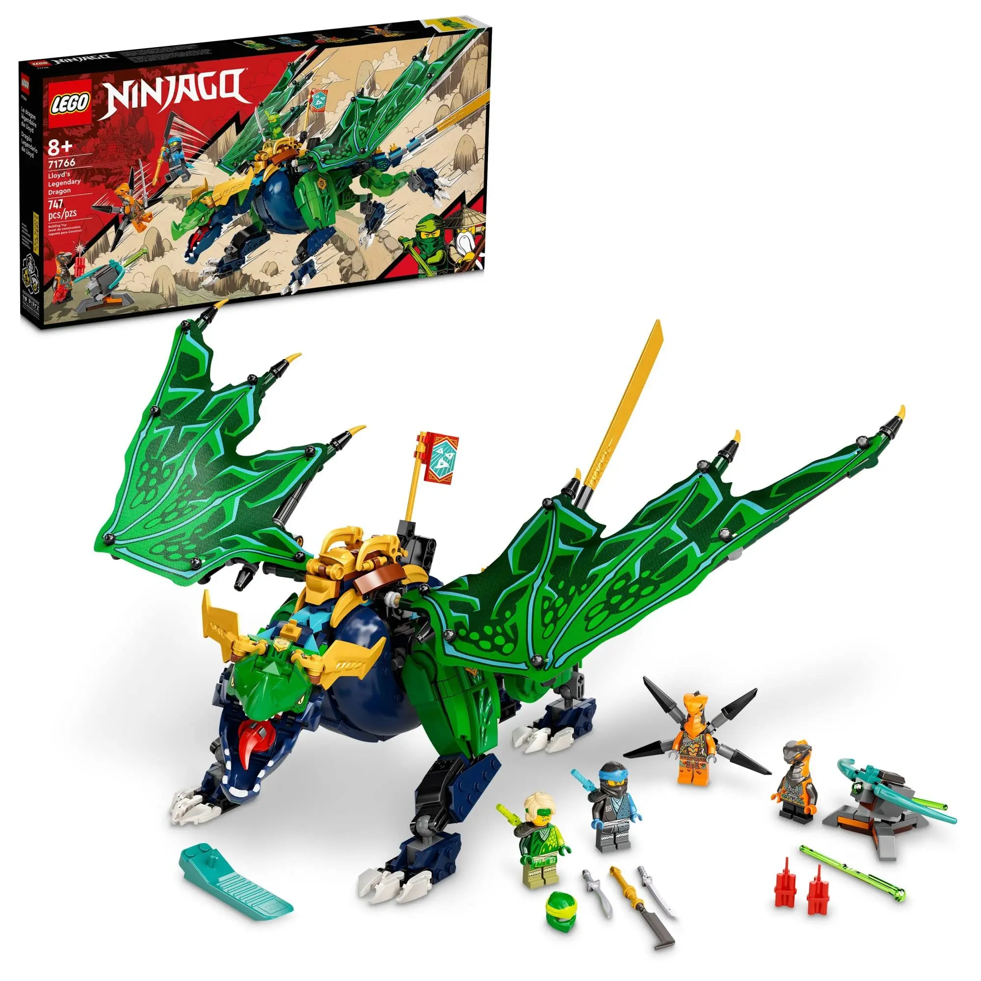 

LEGO NINJAGO Lloyd’s Legendary Dragon Toy, 71766 Set with Snake Figures & NYA Minifigure, Collectible Mission Banner Series