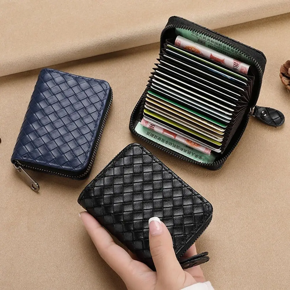 

Pu Leather Weave Leather Card Holder Simple Coin Purse Card Bag Wallet Change Purse Money Clip Purse Travel